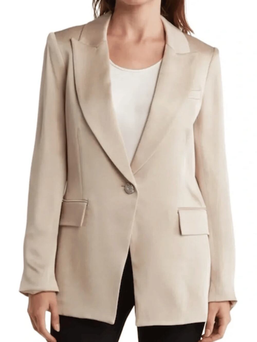 Veronica Beard Jacket 2 Long & Lean Dickey Blazer Sand Satin Beige Office Work
